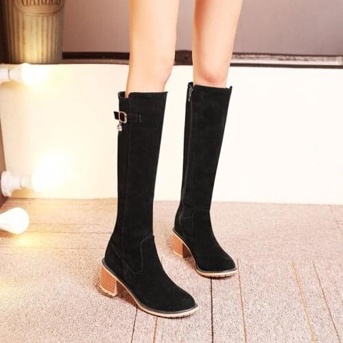 Crystal Buckle belt chelsea boots women round toe slim long tube botas wood chunky high heels sock botines 2021 plus size 34-43