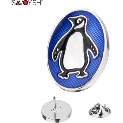 SAVOYSHI Cute penguin Shape Men Lapel Pin Brooches Pins Brand Fine Gift for Mens Brooches Collars Jewelry Free Custom Name
