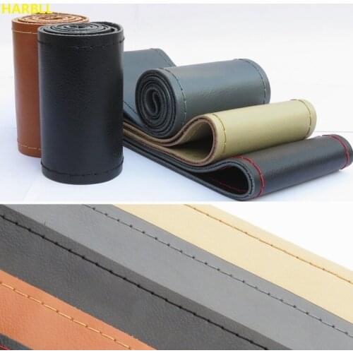 38cm Genuine Leather DIY Steering Wheel Cover Steering Covers For Citroen DS Mazda Subaru Mitsubishi Renault Honda Hyundai Lada