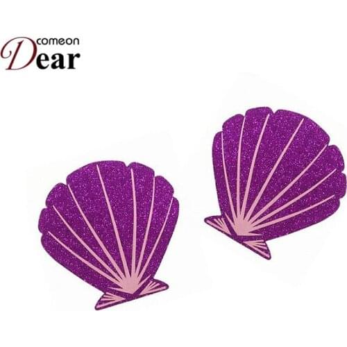 Comeondear Purple Shell Nipple Covers Women Sexy Adhesive Bra Stickers Mermaid Invisible Intimates Cute Breast Stickers NCB152