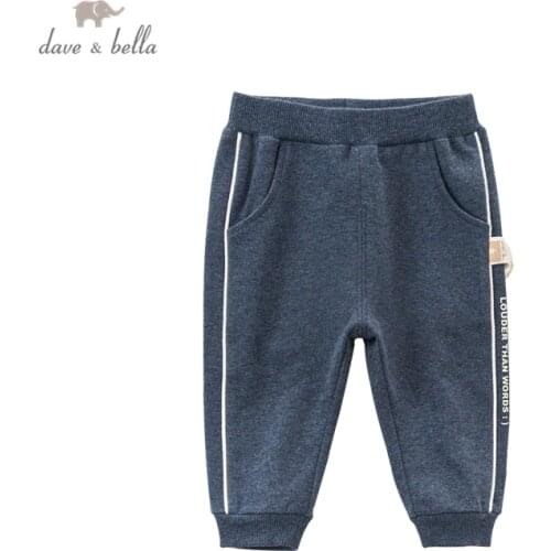 DBW17150 dave bella spring baby boys fashion letter pockets pants children full length kids pants infant toddler trousers