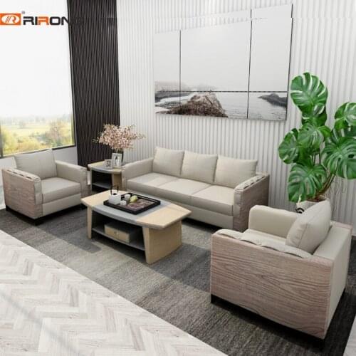 Loft Design Elegant Modern Leather Office Manager Seating Big Sofa fashion grey office sofa wood Coffee table set