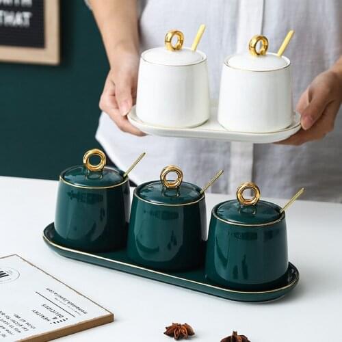 European Ceramic Spice Jars Set Creative Sugar Bowl Household Salt and Pepper Shakers Seasoning Boxes Kitchen Cooking Tools