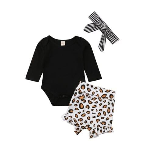 2019 Brand Toddler Kids Baby Girls Romper Leopard print Short Pants 3Pcs Outfits Clothes Size 0-24M
