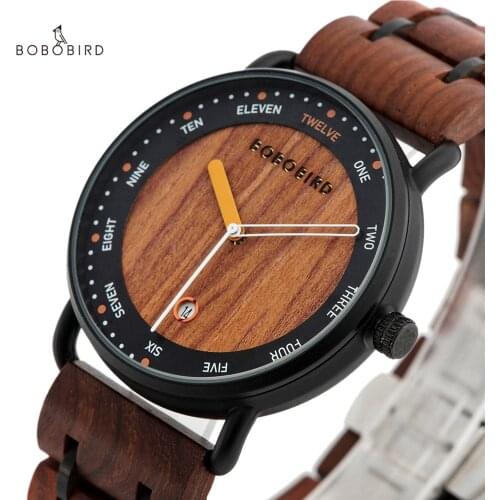 BOBO BIRD Quartz Watches Creative Hands Top Brand Wood Clock Timepiece Men Women Auto Date Wristwatch Hodinky Relogio Masculino