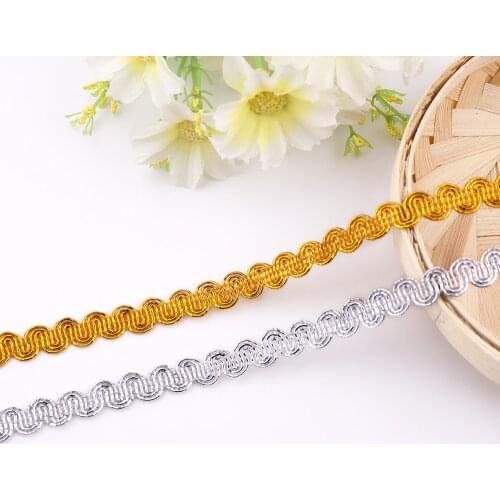 2Yards 0.9cm Golden Silver Wavy Lace Trim Ribbon Clothing Silk Headwear Home Textile Accessories Handmade Lace