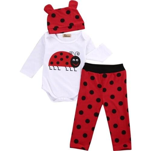 3PCS Cute Baby Outfits Newborn Infant Baby Boys Girl Animal Rompers Stripe Dots Long Pants Leggings Hats Outfits Set Clothes