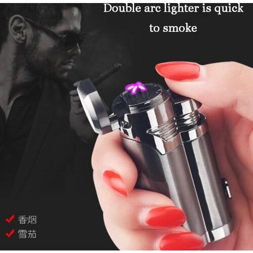 Multifunctional Charging Lighter Cigar Cutting USB Double Arc Pulse Lighter With Lock MenS High Grade Gift