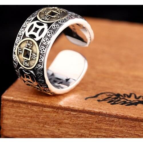 BOCAI New 2021 Trend 100% s925 Silver Distressed Old Coin Ring for Men and Women Fashion Retro Personality Jewelry