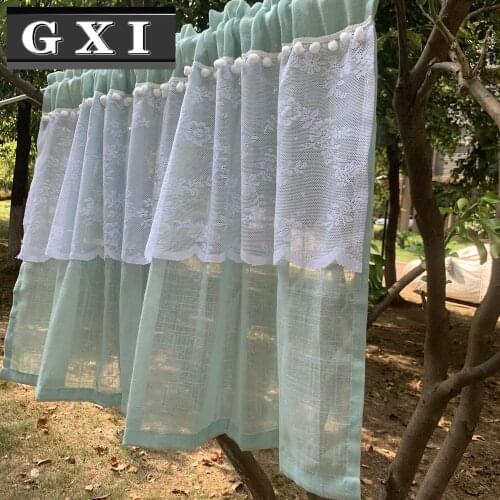 Mint Green Cotton Linen Curtain Yarn Semi Shading Lace Plain Balcony Curtain Yarn Custom Living Room Decoration Curtain