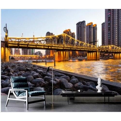 WDBH Custom mural 3d wallpaper European abstract golden bridge building city 3d wall murals wallpaper for living room walls 3 d