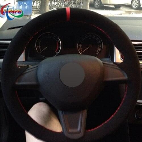 DIY Non-slip Black Suede Car Steering Wheel Cover For Skoda Citigo 2013-2019 Fabia 2013-2019 Yeti 2014-2019 Car Accessories