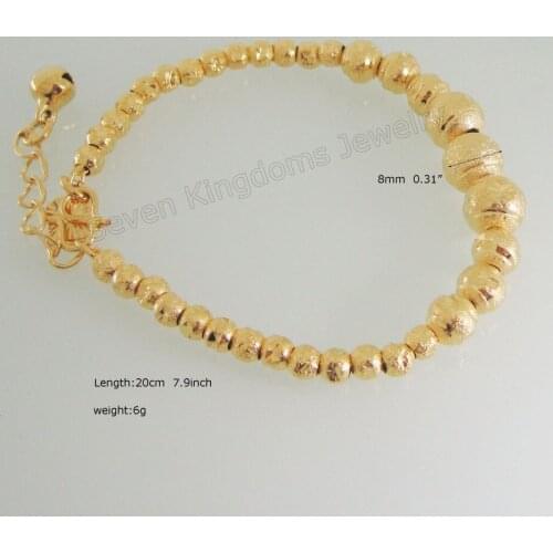 NEW YELLOW GOLD SOLID GP FILLED BRASS SCRUB DIFFERENT SIZE BALL 7.9" BRACELET/GREAT GIFT