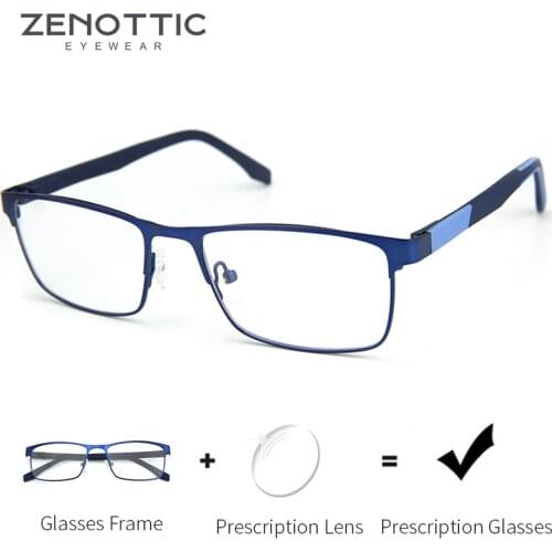 ZENOTTIC Alloy Progressive Prescription Glasses for Men Women Square Myopia Anti Blue Light Photochromic Optical Eyewear Frame