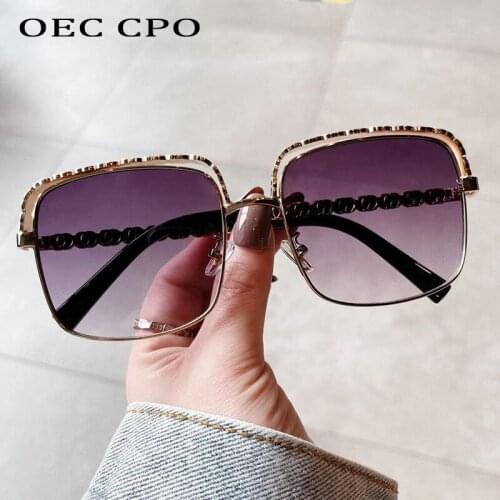 OEC CPO New Fashion Alloy Square Sunglasses Ladies Brand Vintage Gradient Lens Sun Glasses Women Elegant Hollow Eyewear Shades