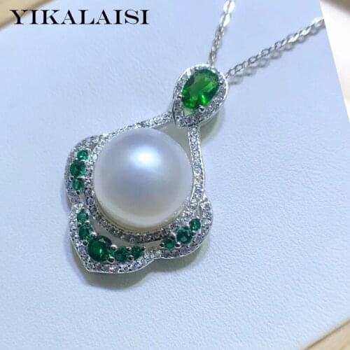 YIKALAISI 925 Sterling Silver Pendants Jewelry For Women 11-12mm Oblate Natural Freshwater Pearl Pendants Necklaces Wholesale