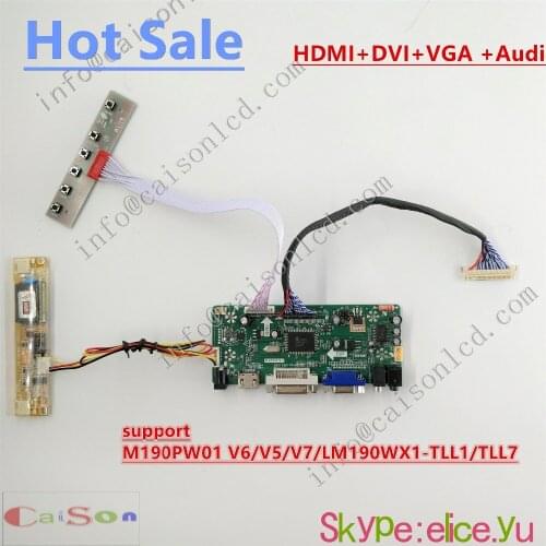 LCD controller board full kits suitable for M190PW01 V6/V5/V7/LM190WX1-TLL1/TLL7 support DVI/VGA/AUDIO