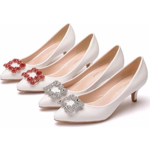 Hot Women Shoes Pumps Patent Leather Rhinestone Pointed Toe Thin Heels 5CM High Heels Shoes Womens Wedding Shoes Party