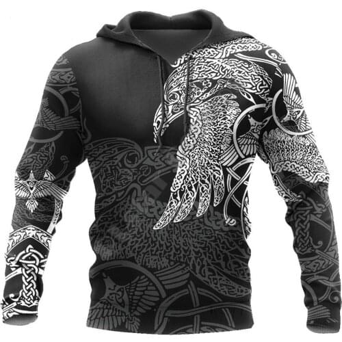 Harajuku style casual jacket men and women 3D printing hoodie Viking crow print sportswear Munin tattoo oversize