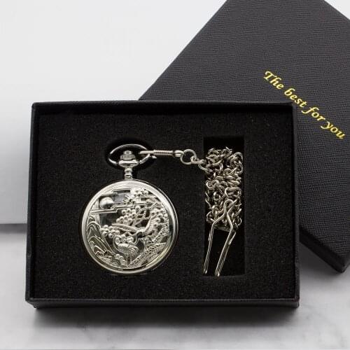 Luxury Mechanical Hand Wind Double Cranes Hollow Skeleton Dial Steampunk Silver Design Pocket Watch Men Women PJX1317