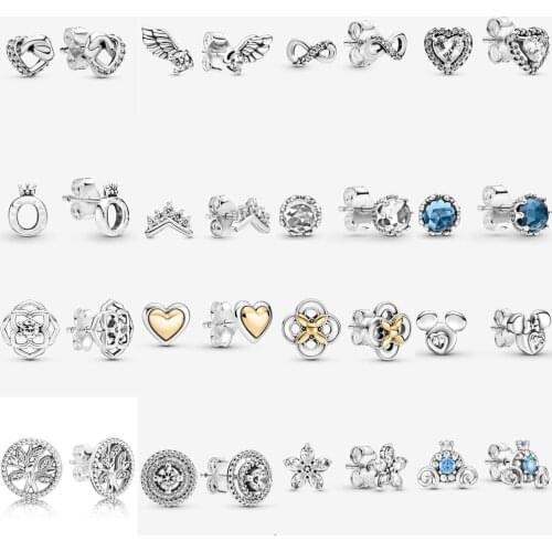 Crystal Crown Heart Geometric Round Stud Earrings For Women 925 Sterling Silver Fashion Rose Petals Stud Earrings DIY Jewelry