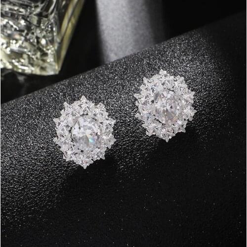 Luxury Female Crystal White Zircon Stud Earrings Simple star Earrings For Women Vintage Double Earrings jewelry E722