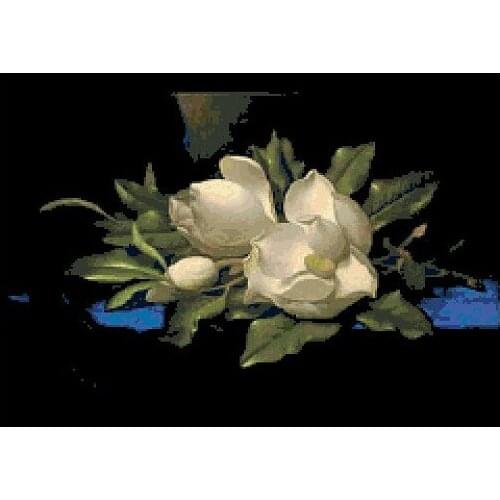 Embroidery Package Hot Sell Best Quality Cross Stitch Kits White Magnolia Flower Blue Velvet Free Shipping