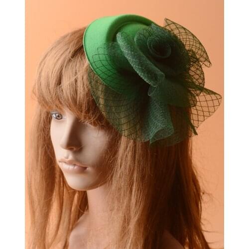 2017 Handmade Green Mesh Wedding Fascinator Top Hats Floral Net Hair Clips For Women Church Party Horse Race Hair Accessories