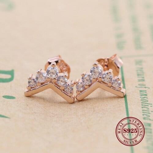 Bewill Original 925 Sterling Silver Creative Rose Gold Crown Wishing Bone Earrings For Women Gift Jewelry