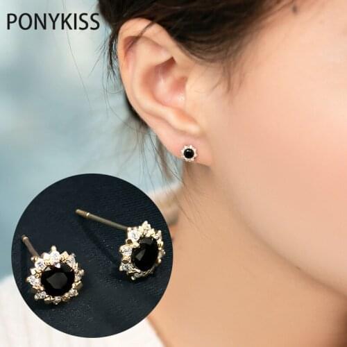 PONYKISS Vintage 925 Sterling Silver Sun Blake Zircon Stud Earrings For Women Gorgeous Accessories Fine Jewlry Drop Shipping