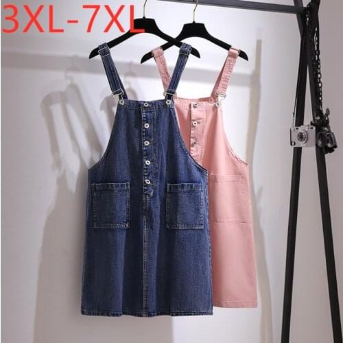 New 2021 Ladies Summer Plus Size Slip Denim Dress For Women Large Sleeveless Blue Cotton Braces Mini Dress 3XL 4XL 5XL 6XL 7XL