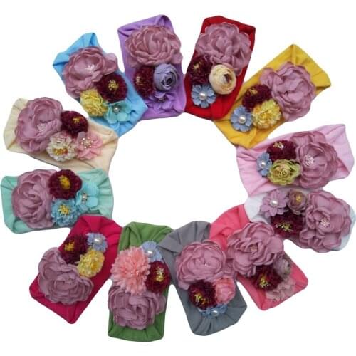 Yundfly 1PCS Newborn Toddler Baby Girls Headwraps Fabric Flowers Knot Nylon Turban Headband Hair Accessories Birthday Gifts