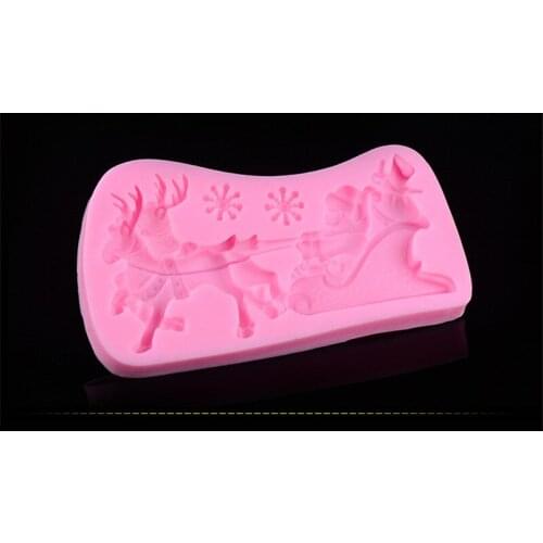 1PC Santa Claus Sleigh Elk Silicone Cake Mold 3D Sugarcraft Cake Chocolate Confectionery Mold DIY Cake Decorating Tool EJK 0877