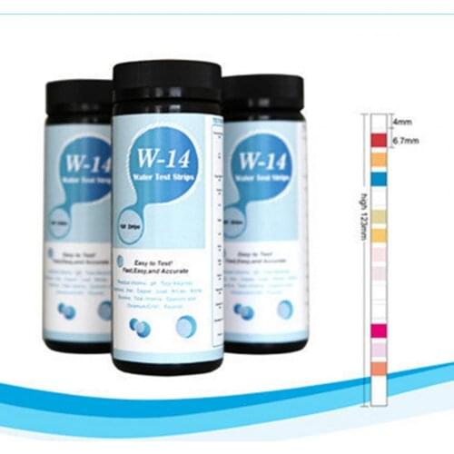 100Pcs W-14 Water Quality Analysis Strip 14-in-1 Quick Testing PET Instant pH Hardness Test Paper for Drinking Water pH Hardnes