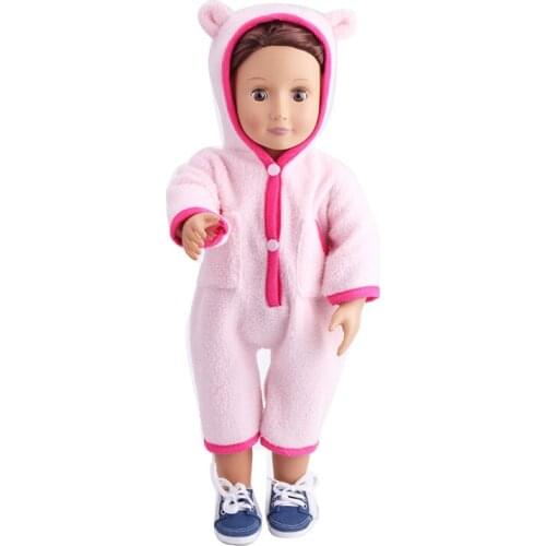 18 Inch American Doll Girls Clothes Pink Plush Hooded Jumpsuit Newborn Dress Baby Toys Fit 43 Cm Boy Dolls c231