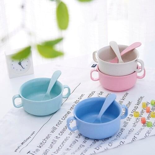 2 Pcs Children Baby Bamboo Tableware Solid Feeding Mickey Dishes Baby Bowl Plate Food Feeding Dinnerware Set Plates for Children