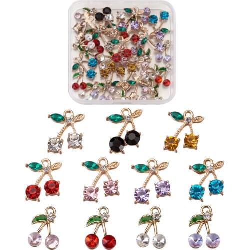 20~40pcs/Box Alloy Glass Rhinestone Cherry Pendants For for DIY Bracelet Earring Fashion Jewelry making Decor Accessories