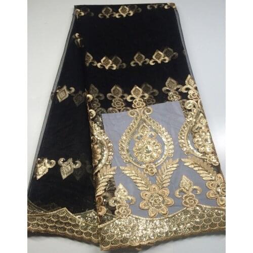 2018 Upscale French Net Black Sequins Lace Fabrics,High Quality African Tulle Lace Fabrics Sequins Wedding Nigeria Lace YX051