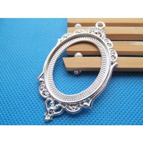 5pcs Antique Silver/Antique Bronze Oval Base Setting Tray Bezel Pendant Charm,Hollow Tray,fit 30mmx40mm Cabochon/Cameo