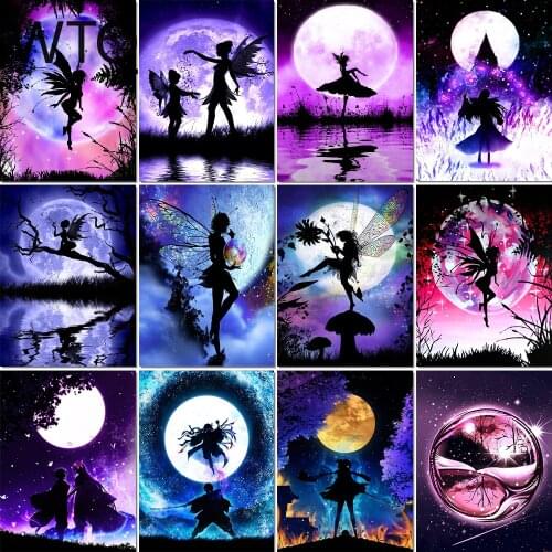 5D DIY Diamond Painting "Butterfly Fairy" Full Square Diamond Embroidered Cartoon Moon Mosaic Picture Gift Home Decor Wall Art