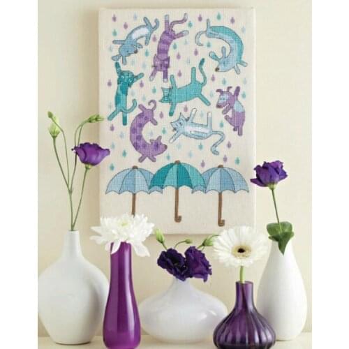FREE Shipping Top Quality popular counted cross stitch kit cats in the rain, rain cats and dogs