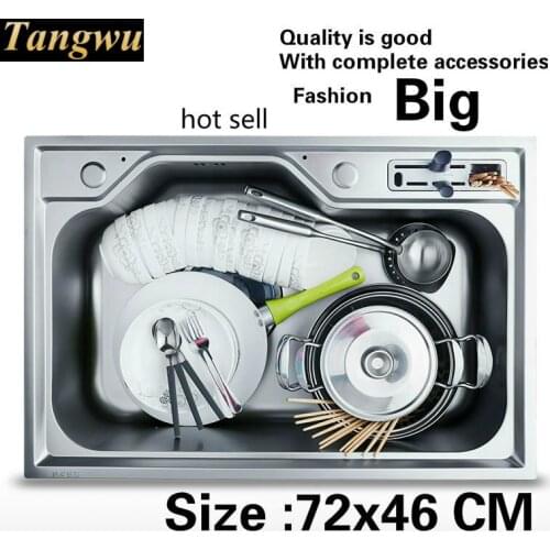 Free shipping Household big kitchen single trough sink multifunction do the dishes 304 stainless steel vogue hot sell 72x46 CM