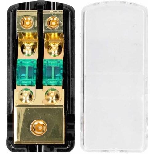 Fuse Holder 1 In 2 Out 0/4 AWG to 4/8 AWG Audio Power Fuse Holder Box with Transparent Cover for Car Truck Boat RV