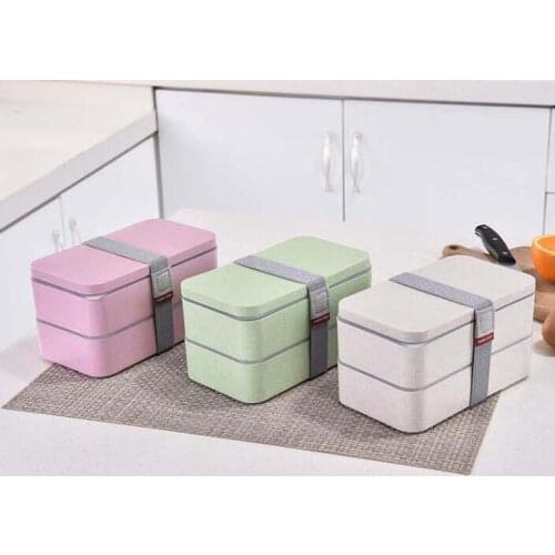 Double Layer Lunch Box Portable Wheat Straw Material Lunch Box Eco-Friendly Food Container Storage Student Bento Box