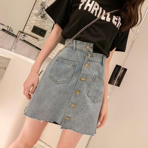 Irregular Buttons Design Jean Skirts for Korean Style Women Fashion Trends Clothing Office Ladies High Waisted Casual Streetwear