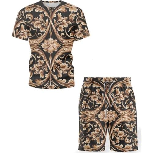 Fashion Harajuku Print Short Sleeve Shirt Sets Mens Beach Coconut Print Sportswear Shorts Mens Daily Beach Shirt Set 2 Piece