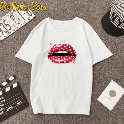 Cool Streetwear Female Black T-shirt Rainbow Lip Print Harajuku Women Summer Cotton T Shirt Femme Tops y2k aesthetic