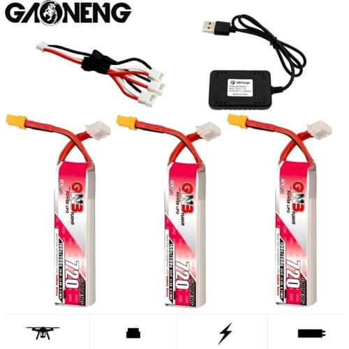 GAONENG GNB 720mAh 3S 11.4V HV Lipo Battery With a Charger XT30U-F Plug 100C/200C for RC Tinywhoop FPV Frame Kit Racing Drone