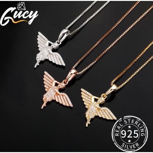 GUCY Hip Hop Gold Silver Color Pendant Necklace 925 Sterling Silver Angel Pendant Necklace Trendy Women Jewelry