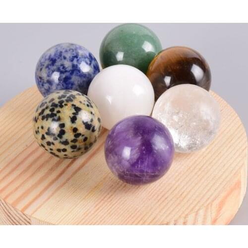 Crystal Ball Chakra Set 7 PCS Undrilled 25MM Natural Stone Sphere Amethyst Mineral Quartz Tiger Eye Decor Accessory Massage Tool